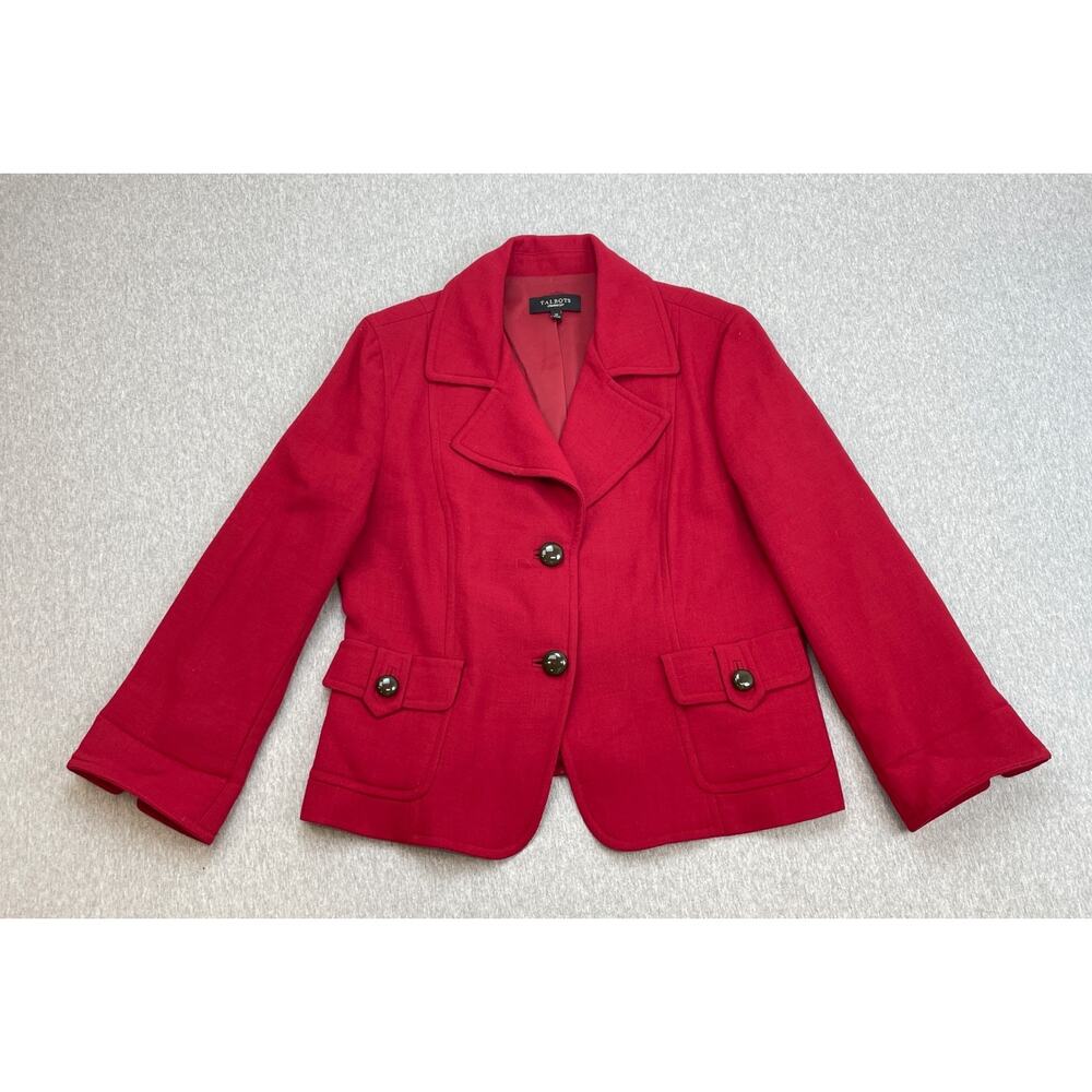 Talbots Blazer Womens 14 Red 100% Wool 2-Button Long Sleeve Lined